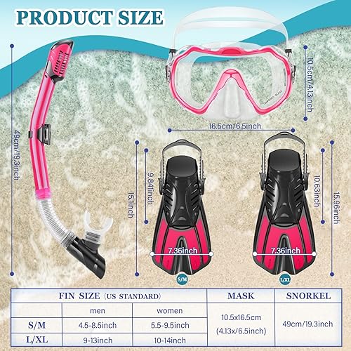 Miniatura 6 de Snorkeling Gear for Adults, 4 in 1 Travel Size Mask Fins Snorkel Set with Panoramic View Anti Fog Mask, Dry Top Snorkel, Trek Fins and Travel Bag,