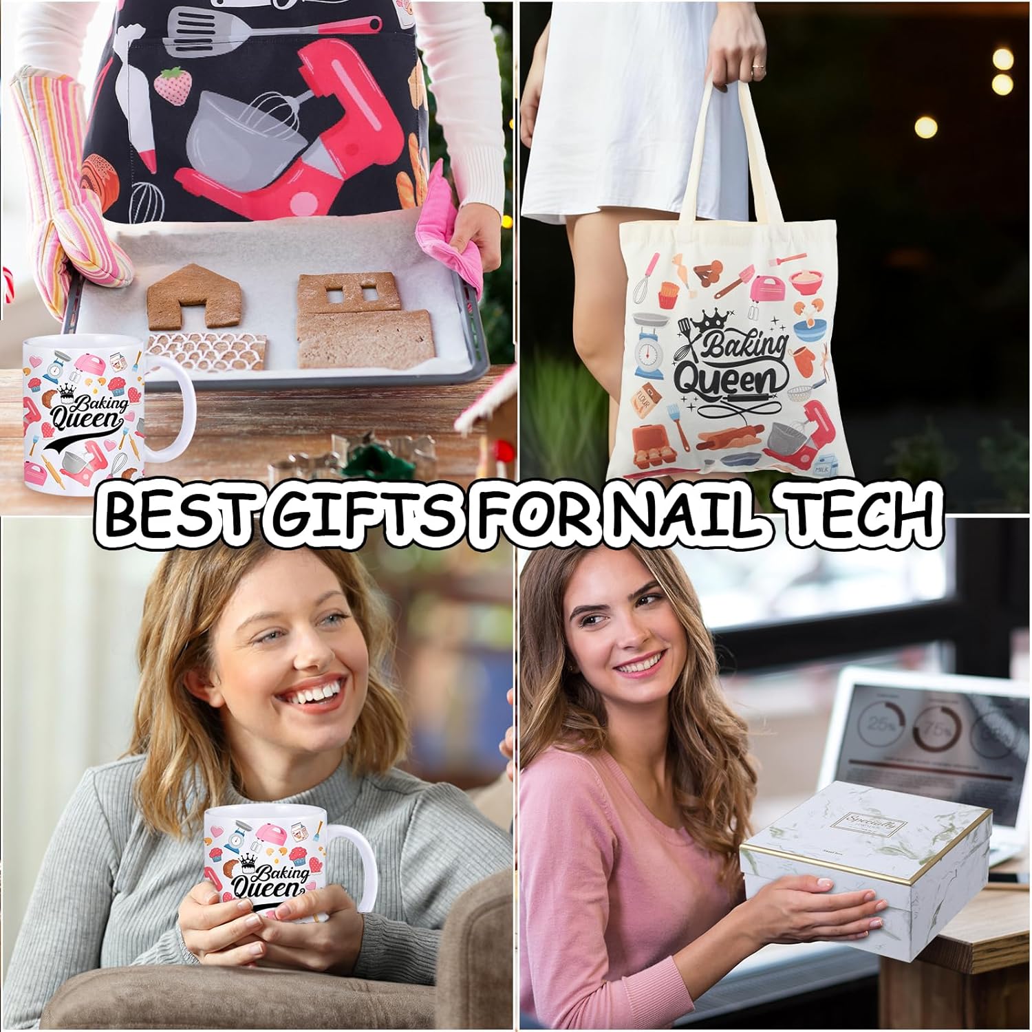 Coume 7 Pcs Baking Gifts for Women Cooking Gift Basket Kitchen Apron Baking Tote Bag Makeup Bag Coffee Mugs Keychain Cake Hair Clips Bake Gifts for Women Bakers Cooking Lovers