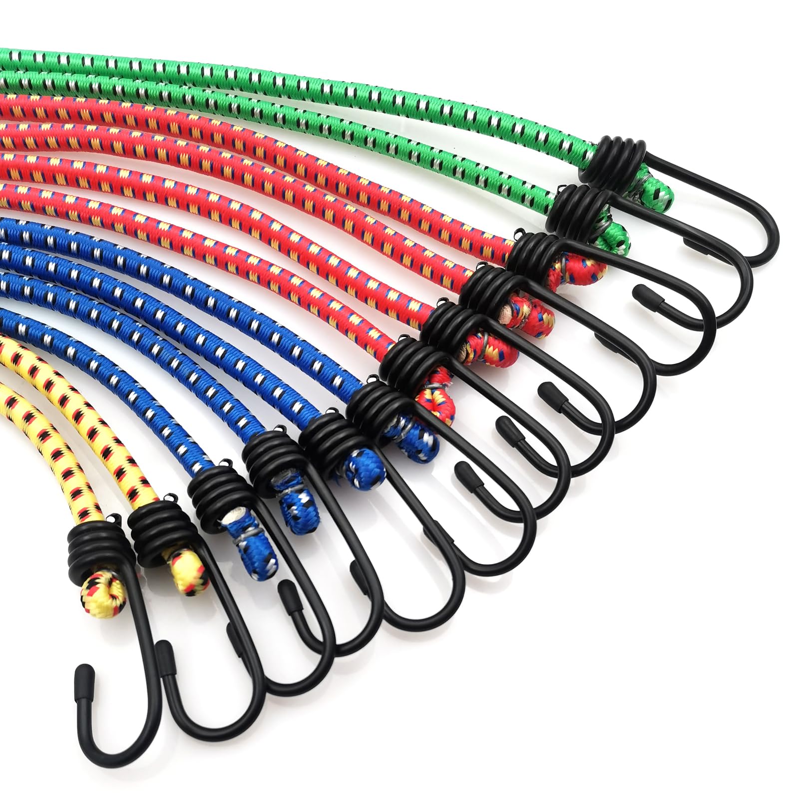 Lot de 12 tendeurs élastiques avec crochets pour extérieur, tailles assorties 40,6 cm, 61 cm, 81,3 cm, 101,6 cm pour tente extérieure, porte-bagages, camping, cargo, camping-car, vélo, transport,