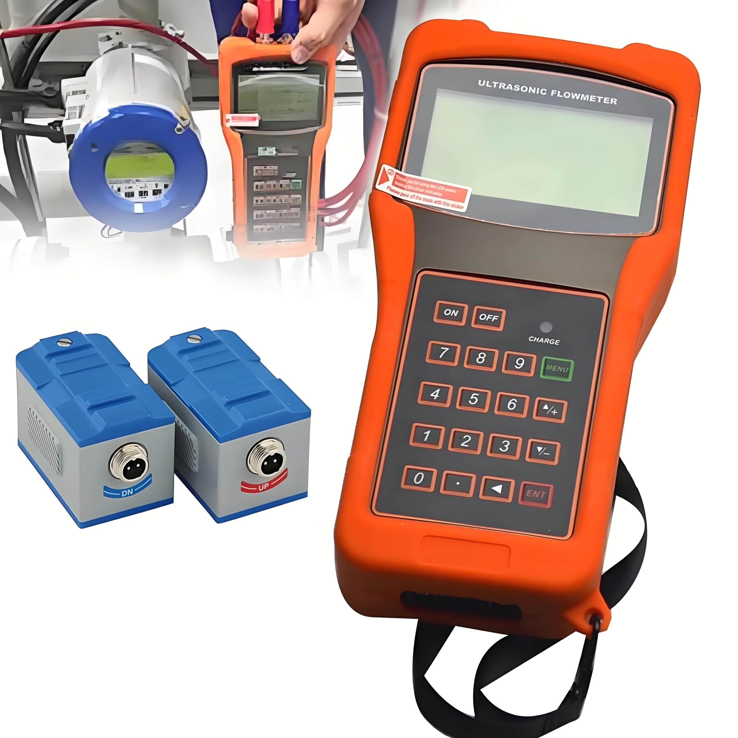 GUTYGIO Handheld Ultrasonic Flow Meter,Water Flowmeter,Clamp on Flow Meter,Handheld Liquid Flow Meter for Pipe Dn15-6000mm,Liquid Flowmeter TS-2(DN100)