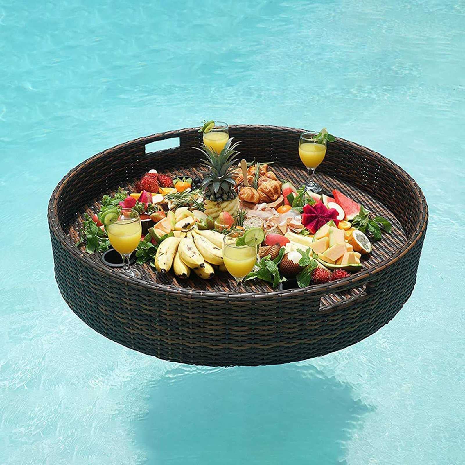 DFGHNBVC Floating Tray For Food And Drinks Round Floating Serving Trays Table,Brown-80Cm