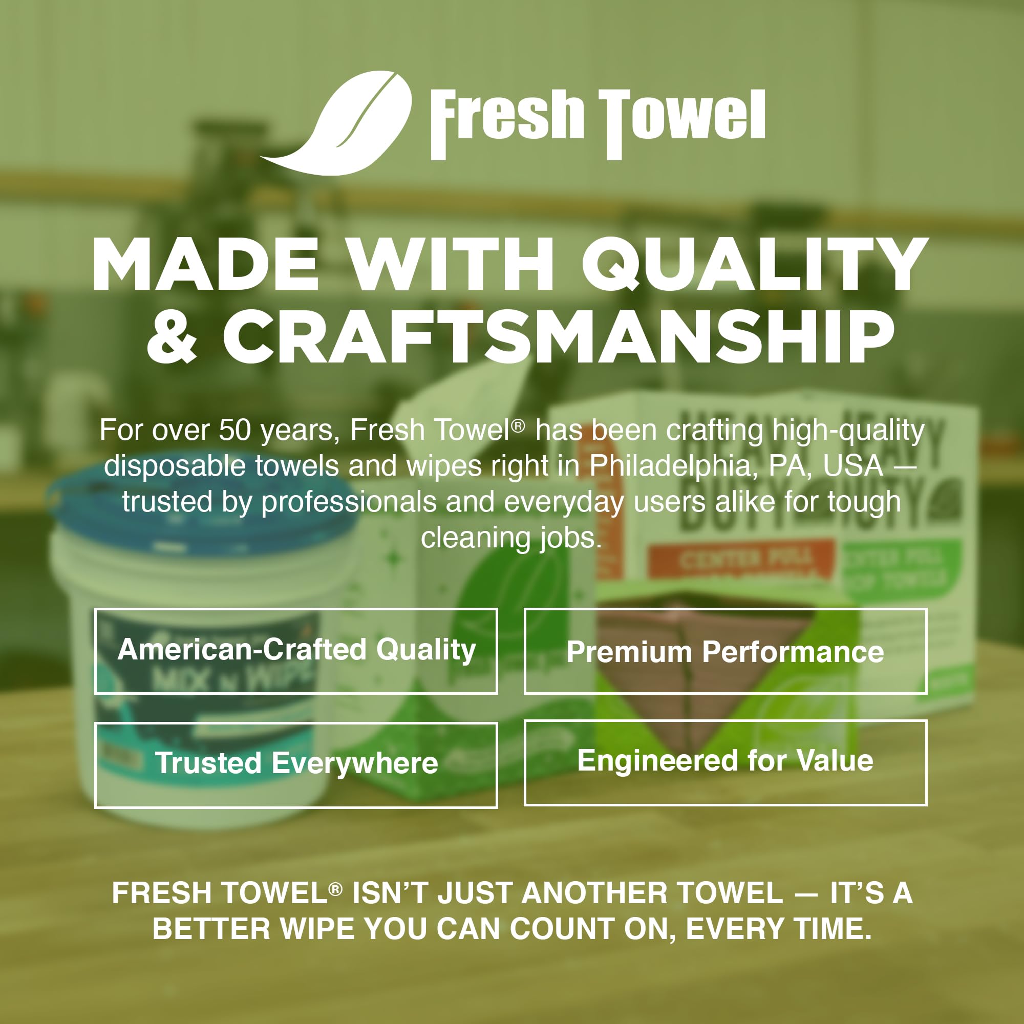 Fresh Towel Foodservice - Toallas de papel reutilizables – pliegue de 1/4, 13 x 20 pulgadas – (1 caja de 150) toallas de limpieza multiusos (blanco)