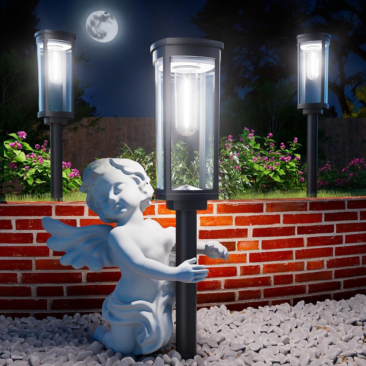 Solar Pathway Lights Outdoor, Bright Solar Lights Outdoor, IP65 Waterproof Landscape Lighting for Yard Patio Walkway Driveway Pathway (Cool White (Cylinder), 12 Pack)