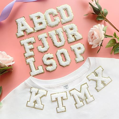 Miniatura 5 de Jongdari Parches de letras de felpilla autoadhesivas, letras termo-adhesivas para ropa, 26 piezas de letras deportivas mullidas con brillantina para