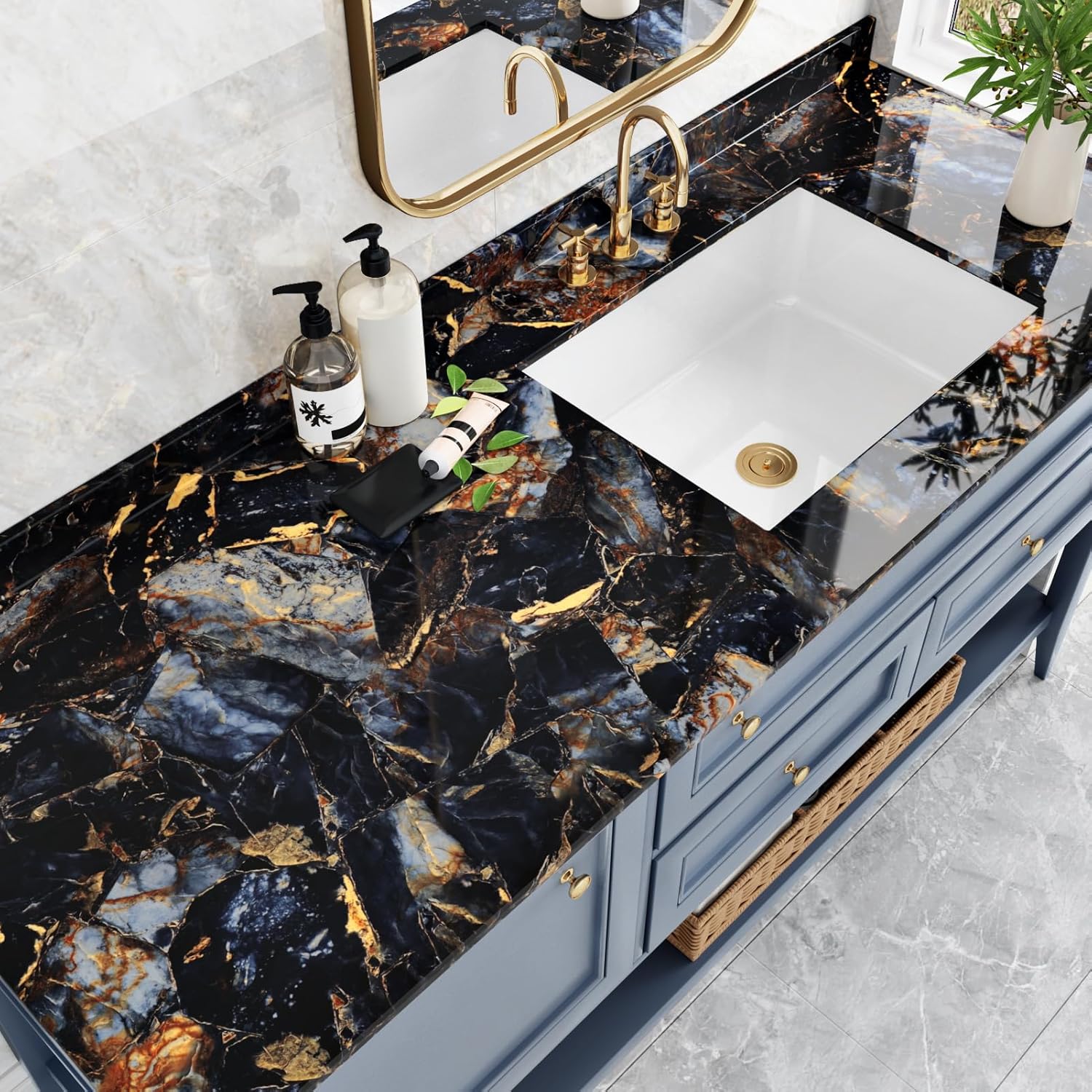 Purple Black Marble Contact Paper for Countertops Starlight Purple Marble Wallpaper Peel and Stick Countertops Waterproof Granite Contact Paper for Cabinets Drawers Desk Table 17.7" x 120"
