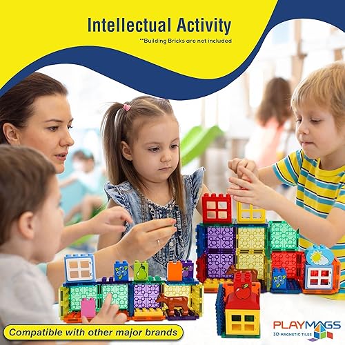 Miniatura 6 de Playmags Azulejos magnéticos, 18 piezas de ladrillos magnéticos de construcción, bloques magnéticos exclusivos, desarrollo de habilidades, a partir