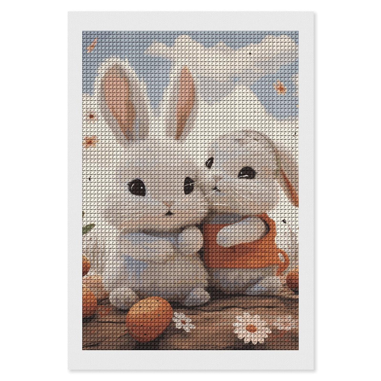 Bunny Hug Diamond Art Kits for Adults, DIY 5D Diamonds Painting Kits for Beginner, Round Full Drill Diamond Dots Painting, 8"x12" Diamonds Pictures Gem Art and Crafts Wall Decor