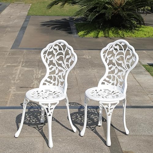 Miniatura 4 de KAILI Rose Garden - Sillas bistró de aluminio fundido, asientos decorativos para patio al aire libre, juego de 2, blanco y negro (silla de hoja