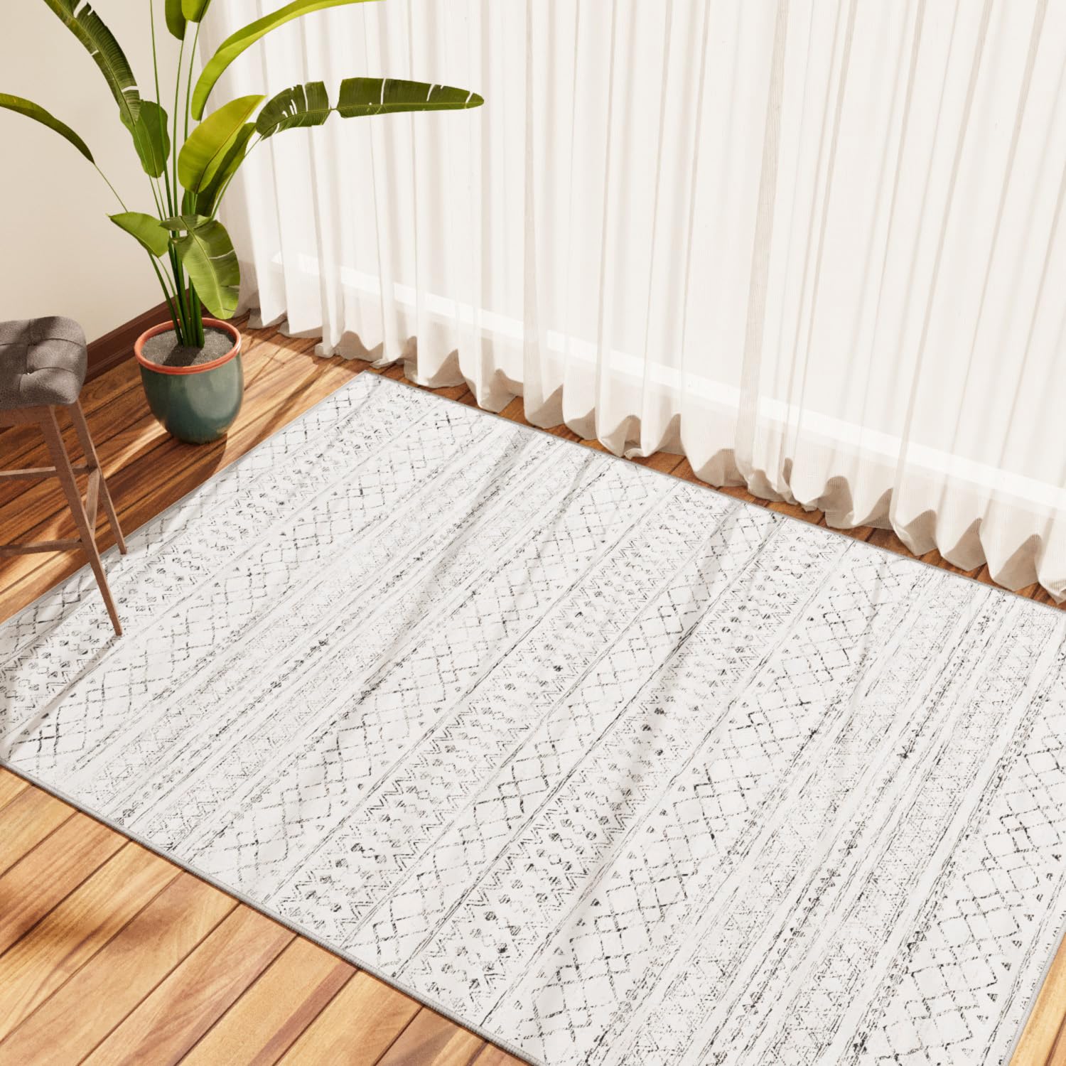 SUMLANS Boho Area Rug for Living Room Non Slip 3 5 Floor Carpet Indoor Low Pile Washable Rugs