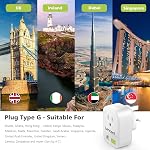 LENCENT US to UK Travel Adapter, Ground Charger Plug with 3 USB Power Adaptor for England Ireland Scotland British Irish London Hong Kong Ireland -3-Pin Grounded (Type A to Type G)
