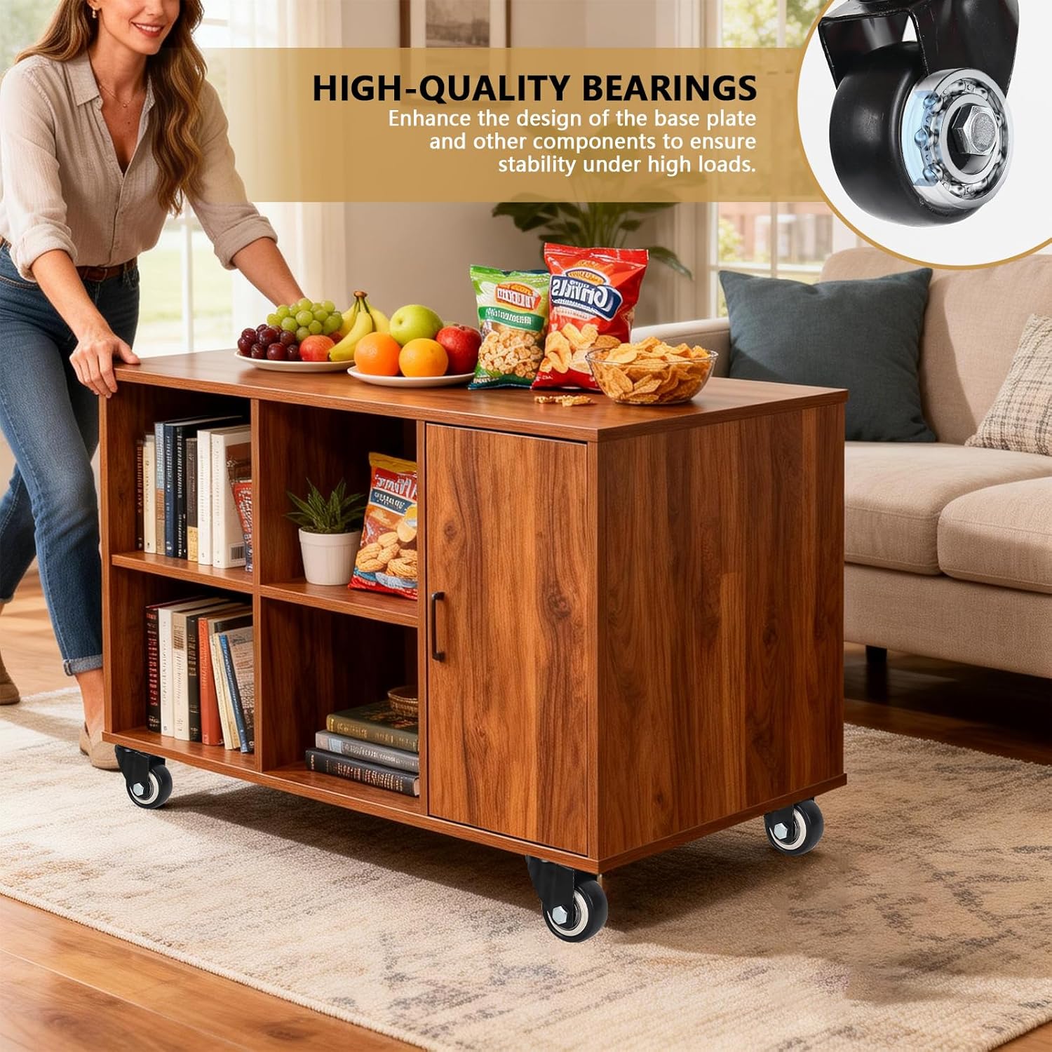 4 Swivel Caster Wheels & 4 Broad Brimmed Socket Plug Caster Set, Heavy-Duty Removable Casters with Bearings & Stem Inserts, Smooth Roll for Furniture, Piano, Equipment
