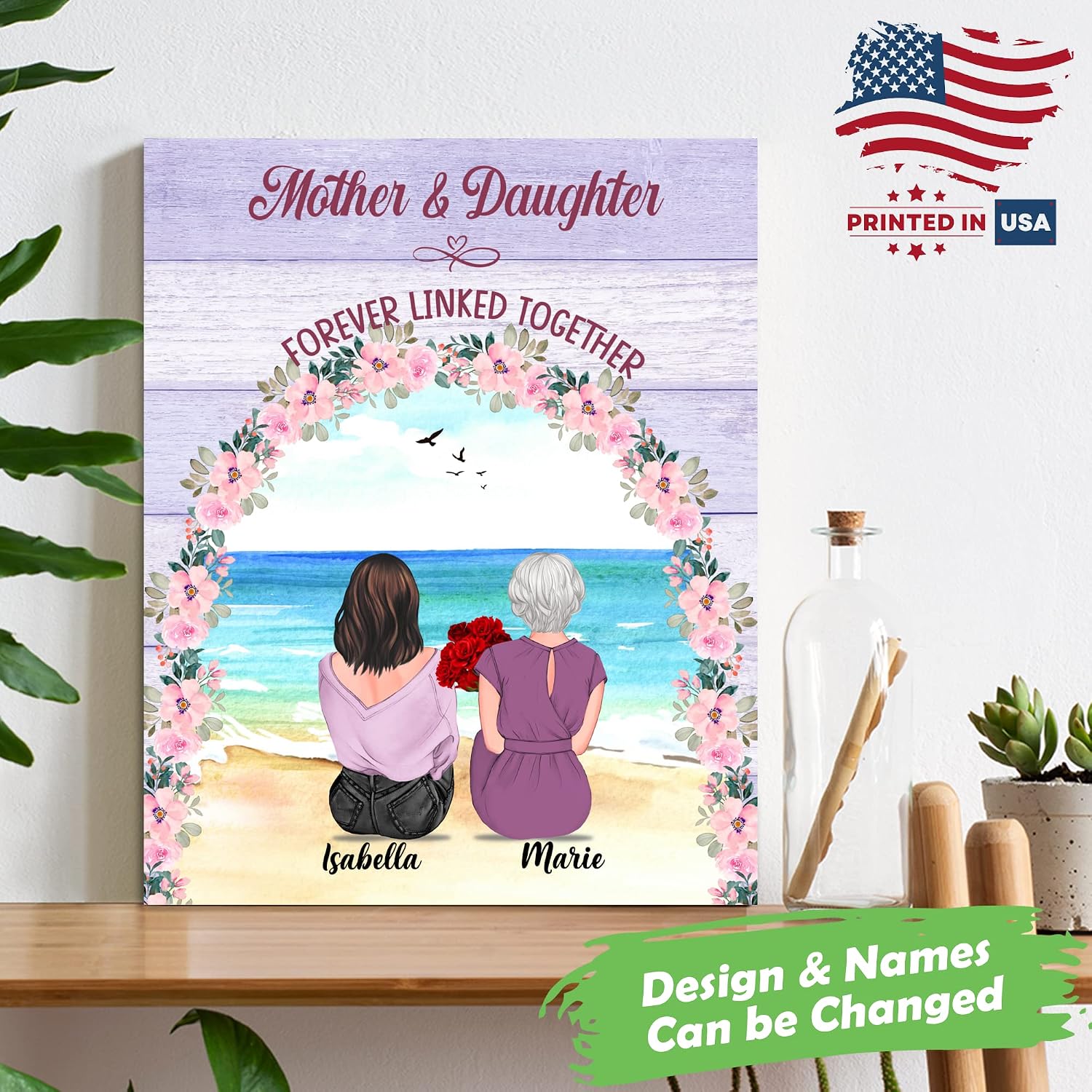 Personalized Gift for Mom - Custom Mother Daughter Wrapped Canvas - , Mothers Day, Christmas, Birthday Mom Gift from Daughter - Mother Daughter Gift Art - Mom Art - Mother Daughter Forever Linked