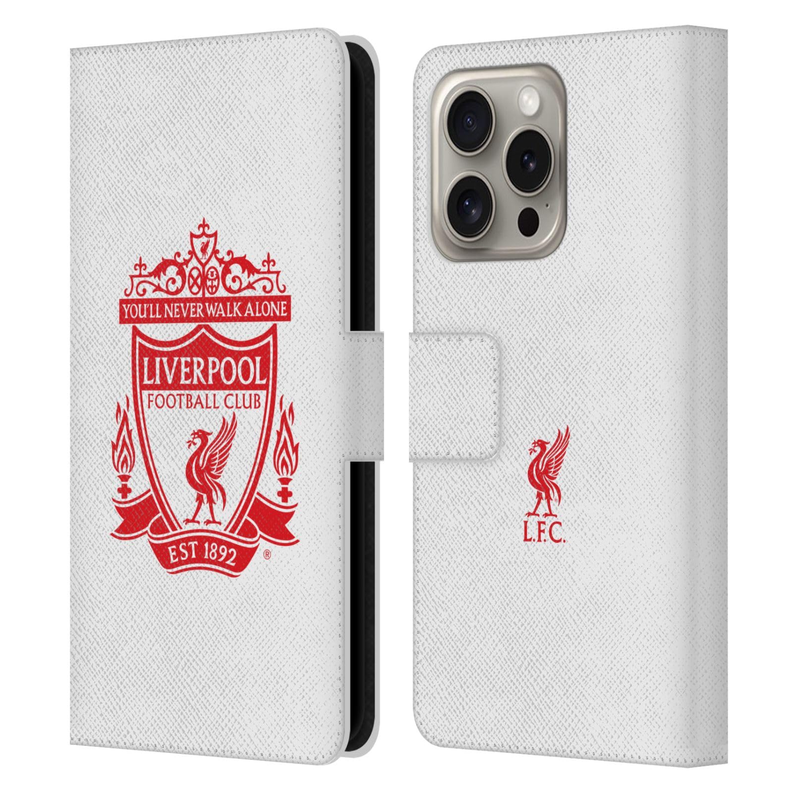 Head Case Designs Officially Licensed Liverpool Football Club White 2 Crest 1 Leather Wallet Case Compatible With Apple iPhone 16 Pro