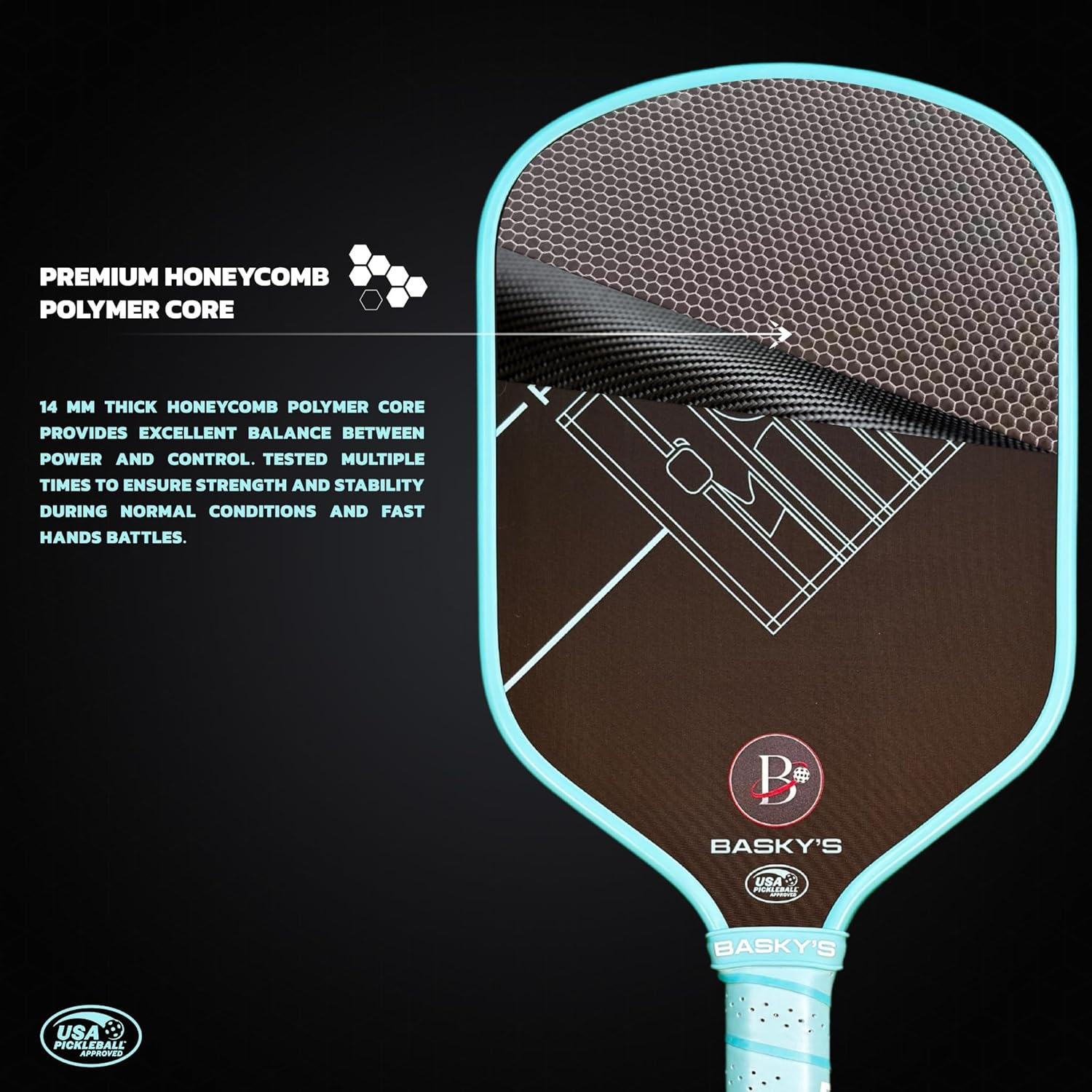 Basky’s Prisoner Raw Carbon Fiber Pickleball Paddle – USA Pickleball Approved Racket, Honeycomb Core, Power Spin & Control, Premium Performance Paddle
