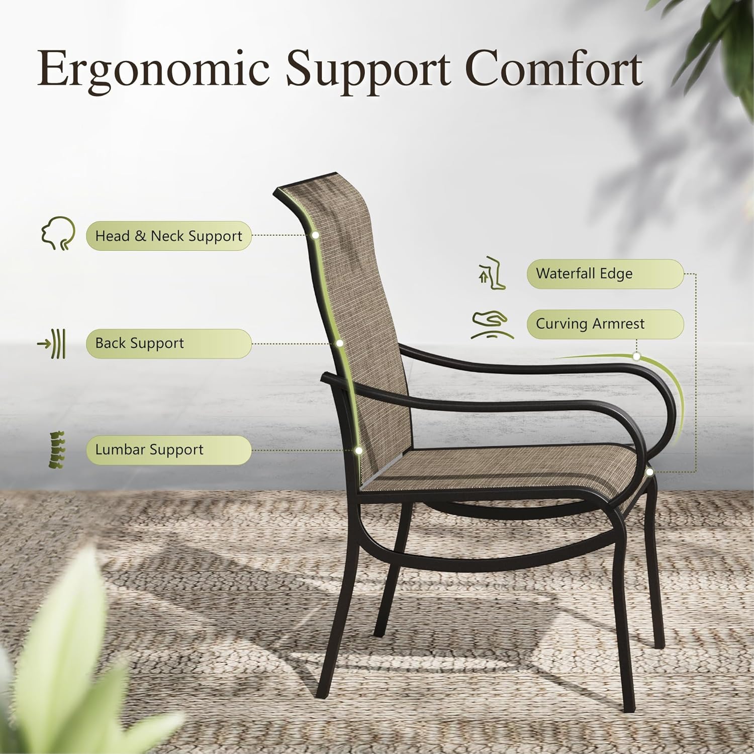 Sophia & William Patio Dining Chairs Set of 2 Outdoor Chairs High Back Textilene for Lawn Garden Backyard Poolside Weather Resistant
