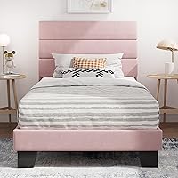 Vista 25 de SHA CERLIN Base de cama de plataforma completa con cabecera de tela tapizada, base de colchón con fuerte soporte de listones de madera, no necesita