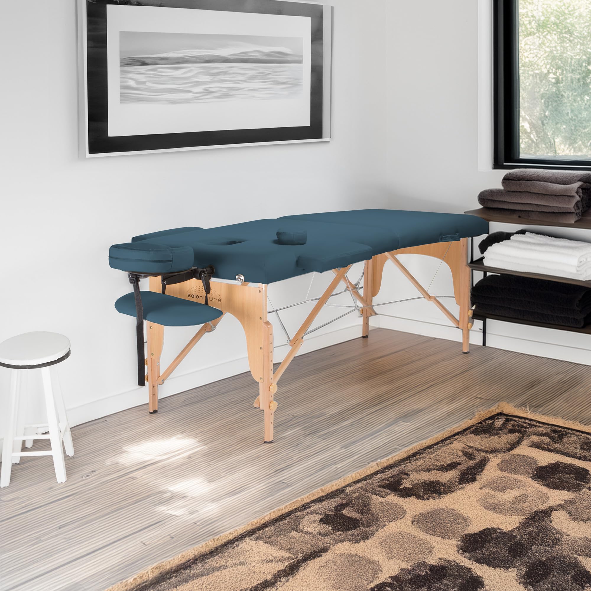 saloniture professional portable folding massage table with carrying case - blue
