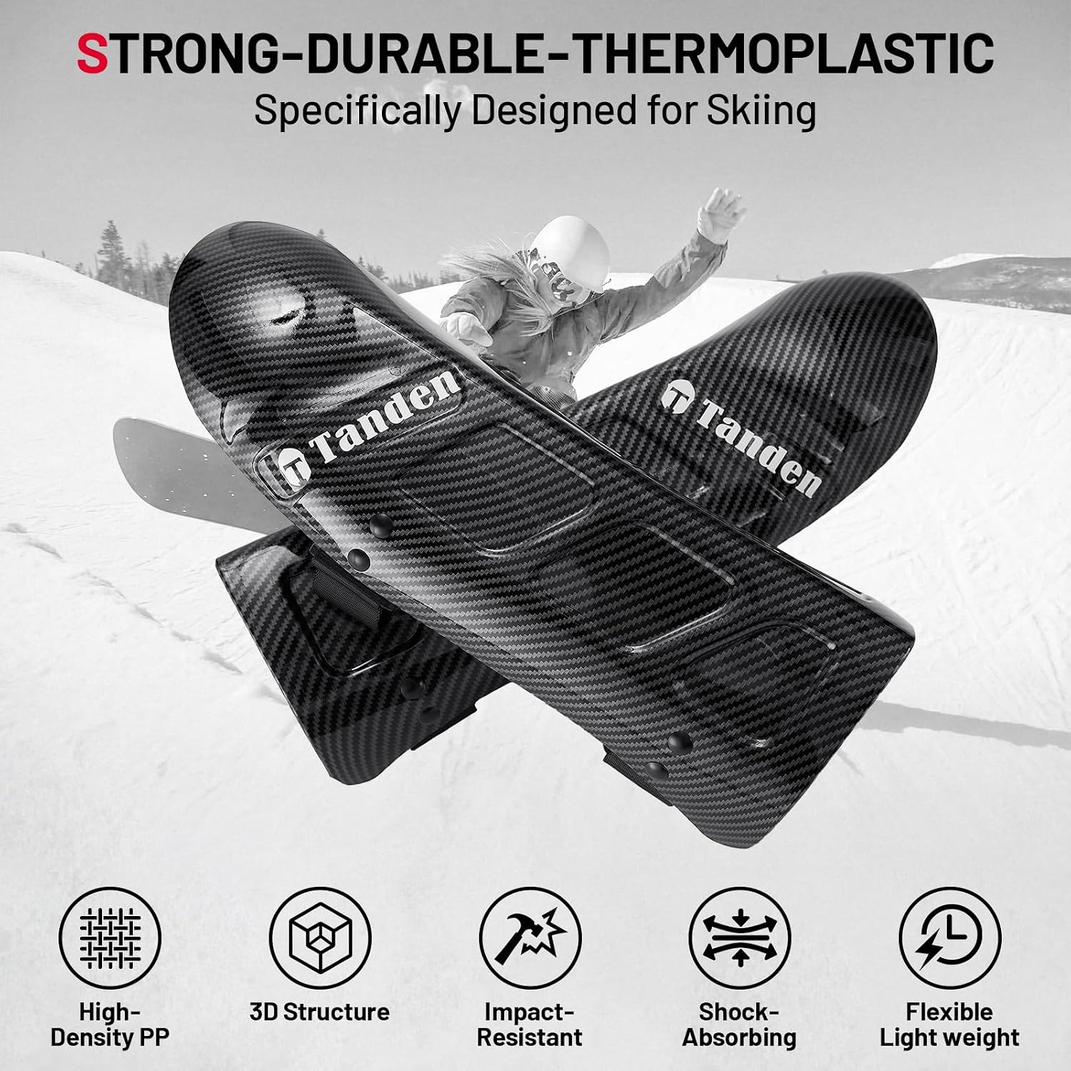 Tanden Ski Shin Guards for Skiing Pro Shield, Racing Ski Shin Pads for Skiing & Snowboarding, Premium High-Impact Protection with Adjustable Straps & Durable Shell