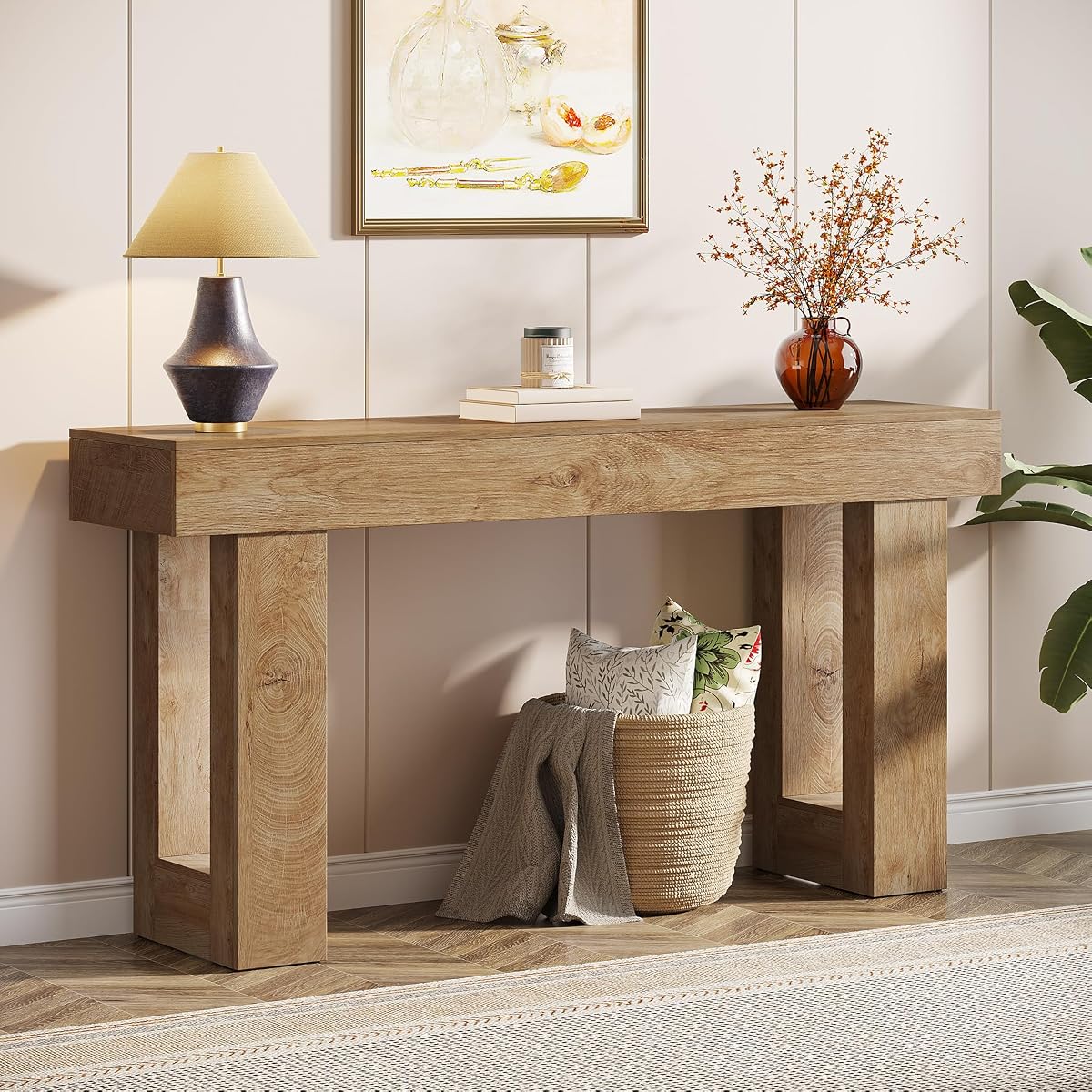 Tribesigns Mesa consola de 63 pulgadas de largo, mesa de sofá rectangular de madera detrás del sofá, mesa de entrada de granja para entrada, pasillo, sala de estar (natural)