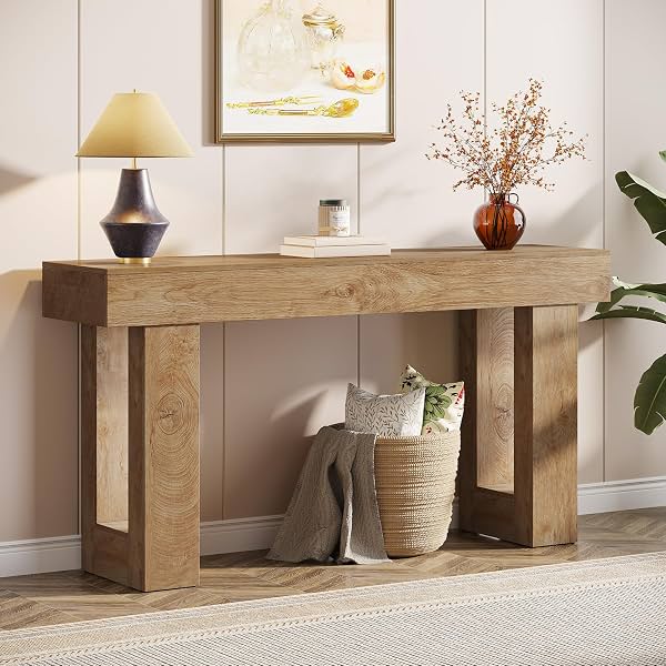 Mesa consola Tribesigns de 63 pulgadas, mesa rectangular de madera para sofá detrás del sillón, mesa de entrada estilo rústico para recibidor, pasillo, sala (Natural)