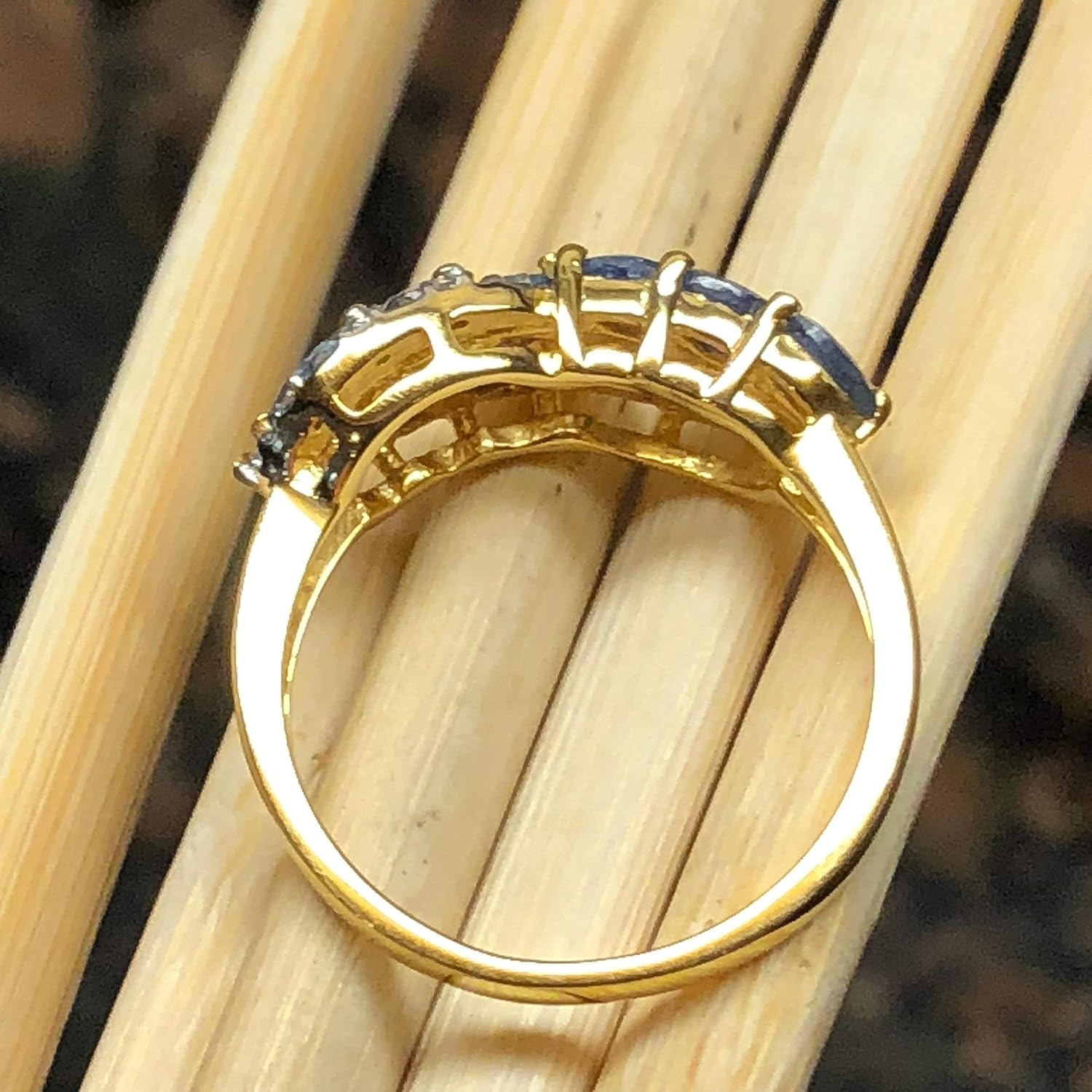 Natural Blue Sapphire, White Topaz 925 Solid Sterling Silver Wedding Ring Size 5, 6, 7, 8, 9 - Image 2