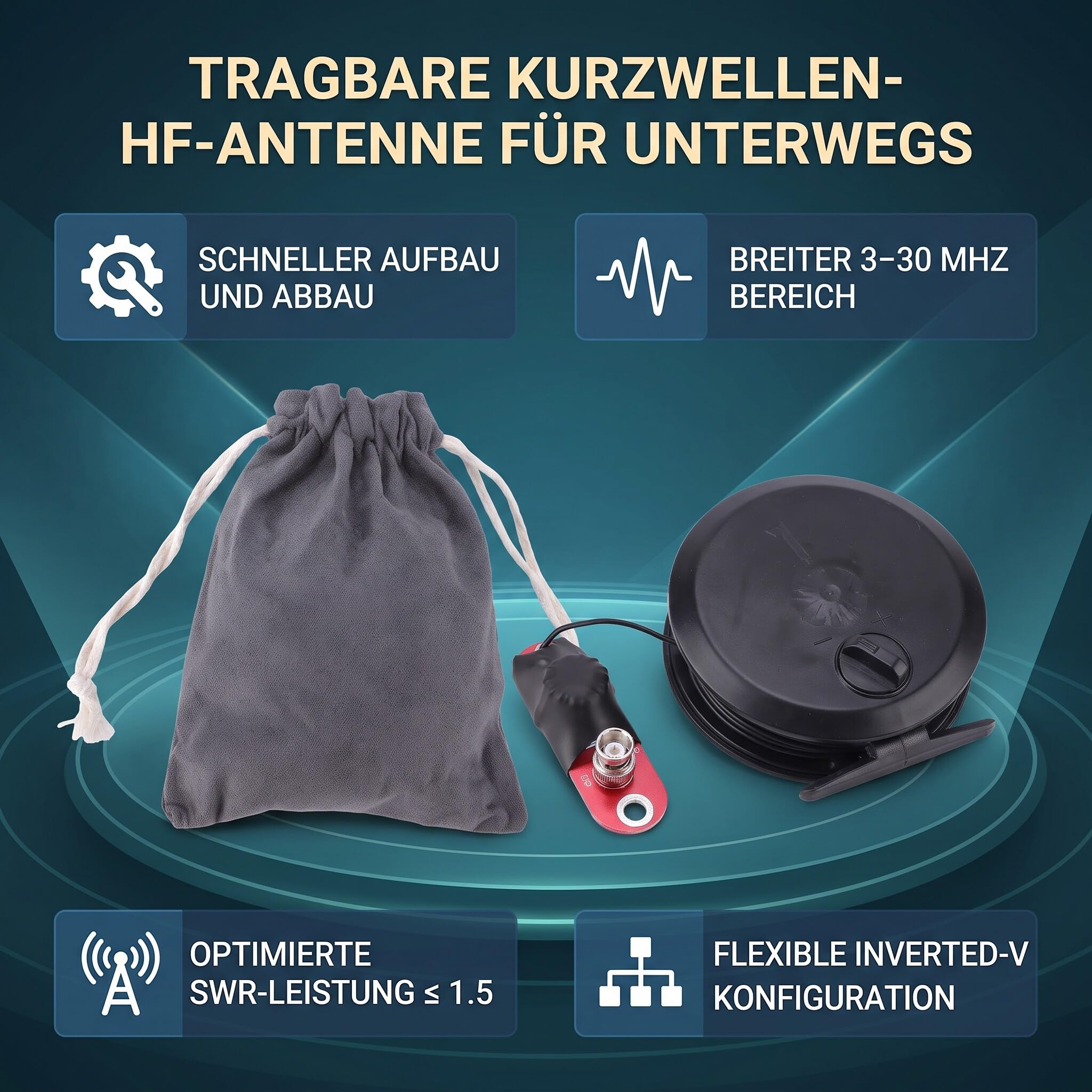 Ejoyous Zwijarka Anteny HF Przenośna, Antena Fal Krótkich Pasma Wysokiej Częstotliwości Antena Radiowa Amatorska 3-30MHz z Przewodem 20M Niski SWR ≤1.5 do Operacji Polowych Komuni