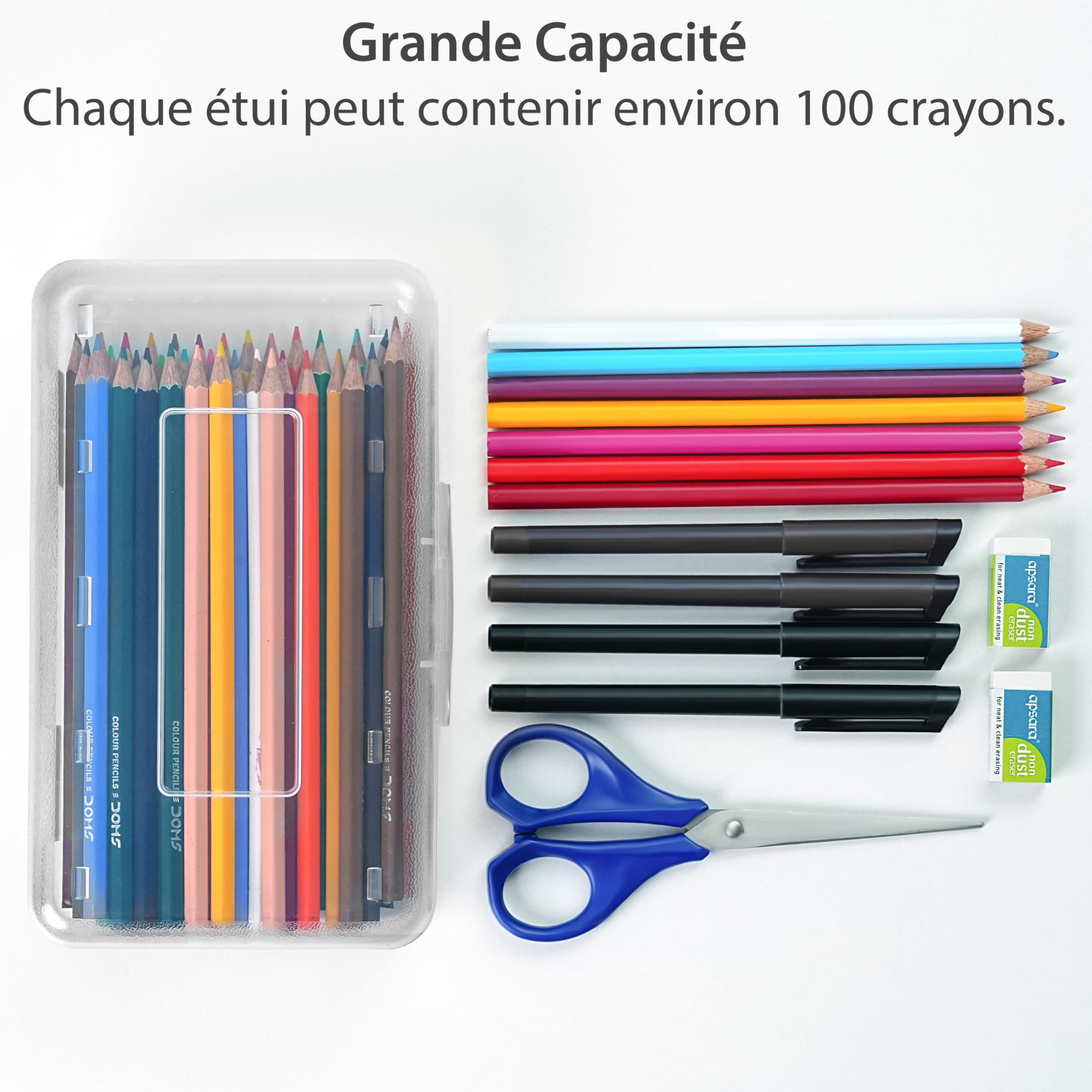 Winter Shore Boite Rangement Feutre en Plastique, Large Capacité (Lot de 4) | Rangement Stylo Bureau Transparent & Rigide avec Couvercle Fermé, Boites Empilables, Jusqu'à 100 Crayons