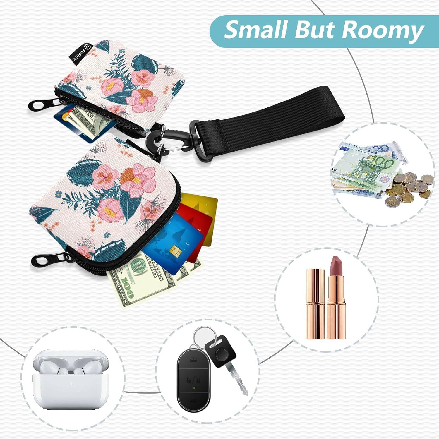 Around Wristlet keychain Wallet for Women Dual Pouch Portable Detachable Coin Purse Mini Women Small Pocket(white) - Image 2