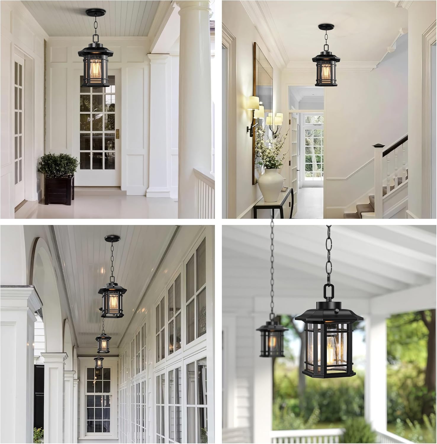 WIHTU Dusk to Dawn Outdoor Pendant Lights for Porch,Anti-Rust Aluminum Exterior Hanging Light Fixture with Adjustable Chain,Farmhouse Chandelier Ceiling Light for Entryway Garden Patio(Bulb Included)
