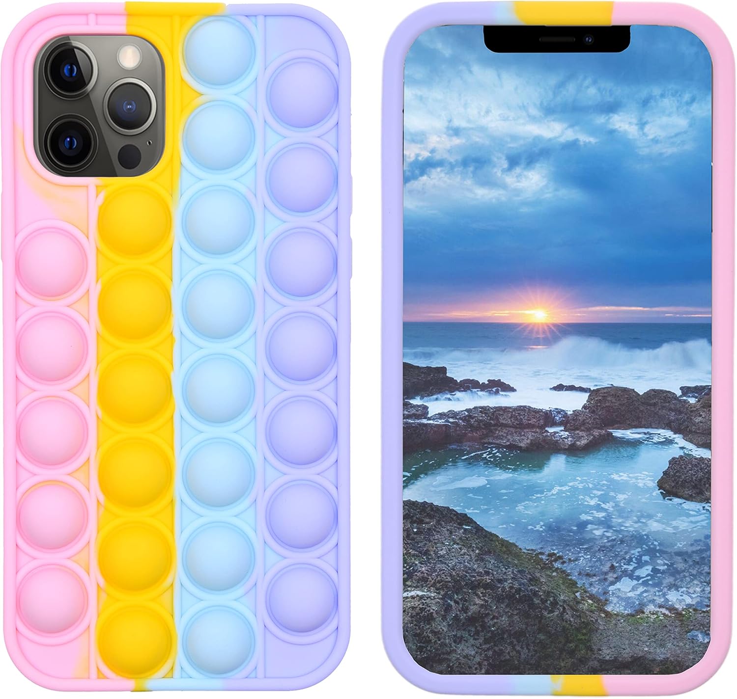 Kare Kind Fidget Push Bubble pop case Comptible with iPhones (iPhone 12 Pro Max - Rainbow Color)