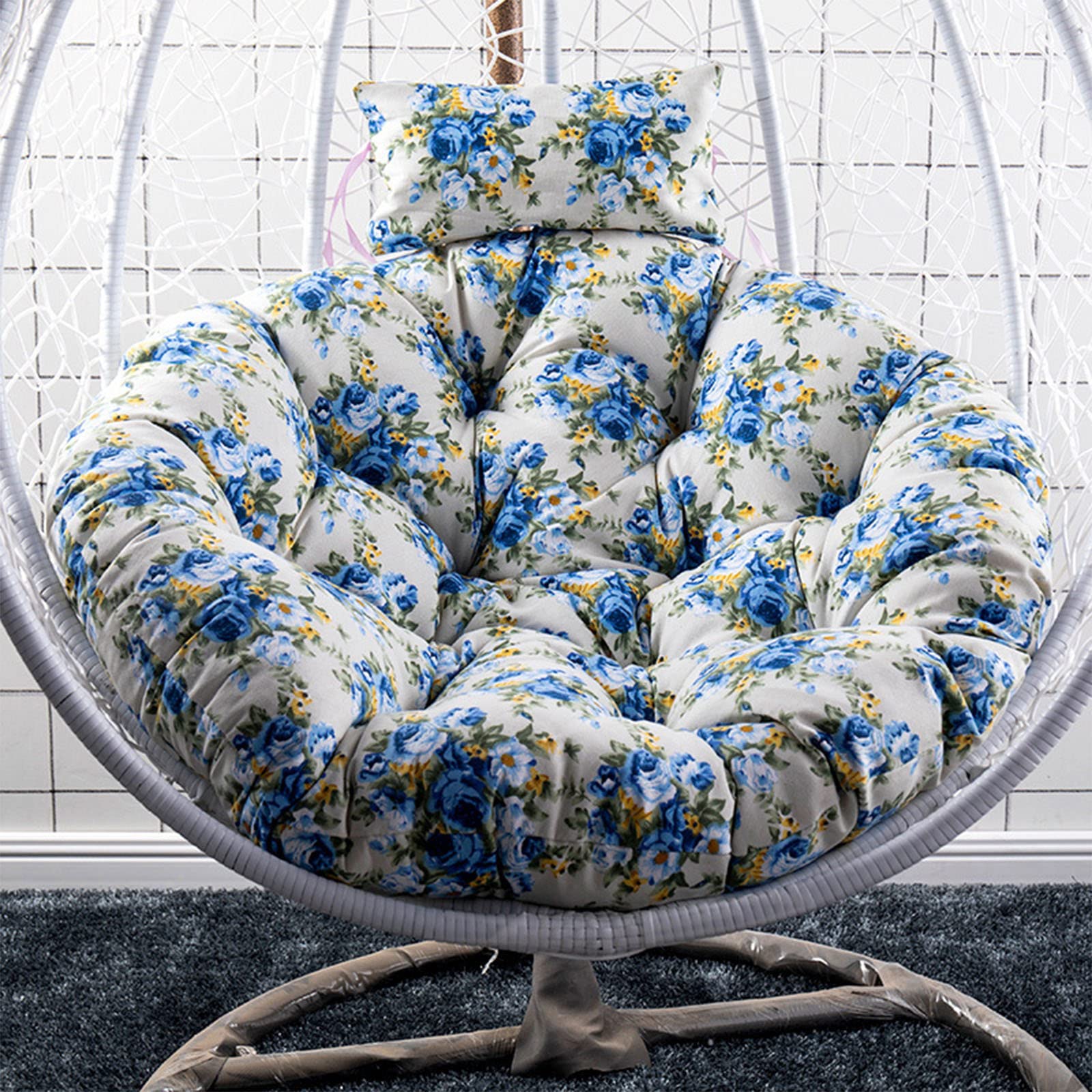 Egg Chair Cushion Replacement, Outdoor Hanging Swing Chair Seat Cushion, Large Thicken e Hammock Chair Cushion with pillow, Washable Garden Chair Mat Pads Floral,T,105cm