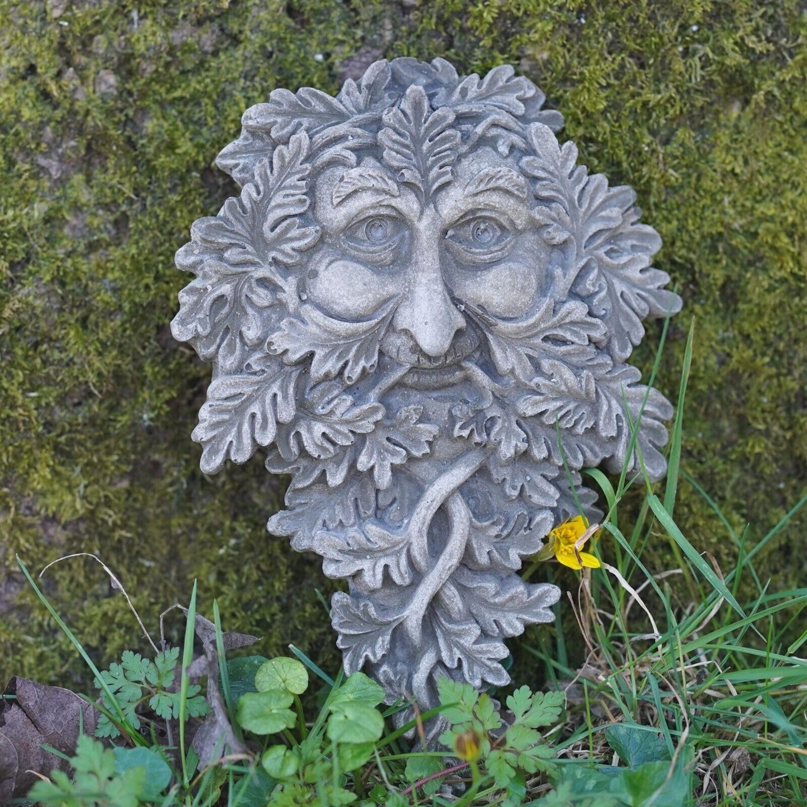 Burgess Home & Garden Grey Ivy Greenman Stone Plaque | Garden Outdoor Home Statue Decoration Ornament Bacchus