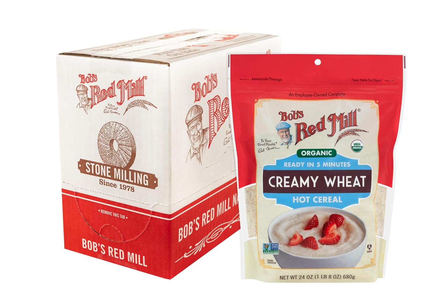 Bob's Red Mill Organic Creamy Wheat Hot Cereal, 24oz (Pack of 4) - Organic, Non GMO, Gluten Free, Whole Grain, Vegan, Kosher