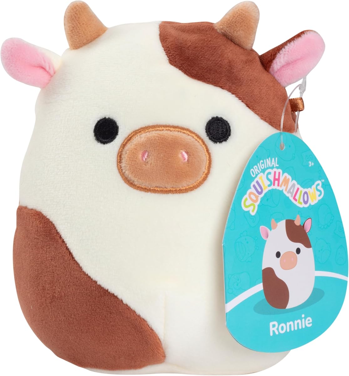 Original 5-Inch Ronnie The Brown Cow - Peluche oficial de Jazwares - Mini juguete de animal de peluche suave y blandito coleccionable - Regalo de relleno de medias para niños, niñas y niños