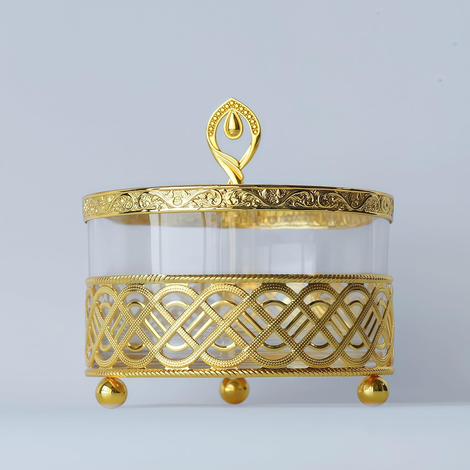 Candy Dish With Lid,gold candy jar,|Snack tray/plate | Decorative service bowl, 50oz Glass Jar with Base | Kitchen & Pantry Storage | Veggie, Snack, Entertaining