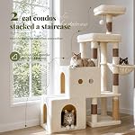 Hey-brother Tour de l'arbre de chat, des postes de Scratching avec 2 Condos spacieux, 2 Plates-formes, Brosse autoportante, Panier confortable, Chemin d'escalade pas à pas pour les chats d'intérieur, 51.2 Poches, beige et brun MPJ061MJ