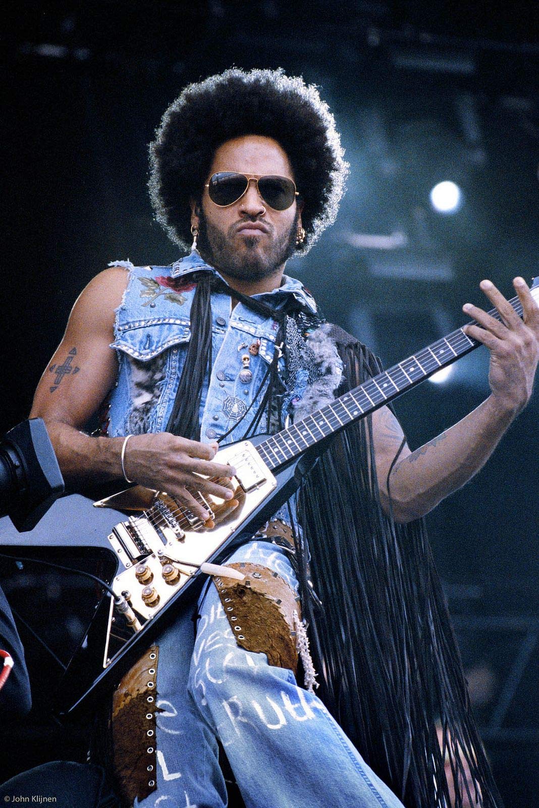 Mini Guitar Lenny Kravitz Flying V Gold Replica Model + Hard Case