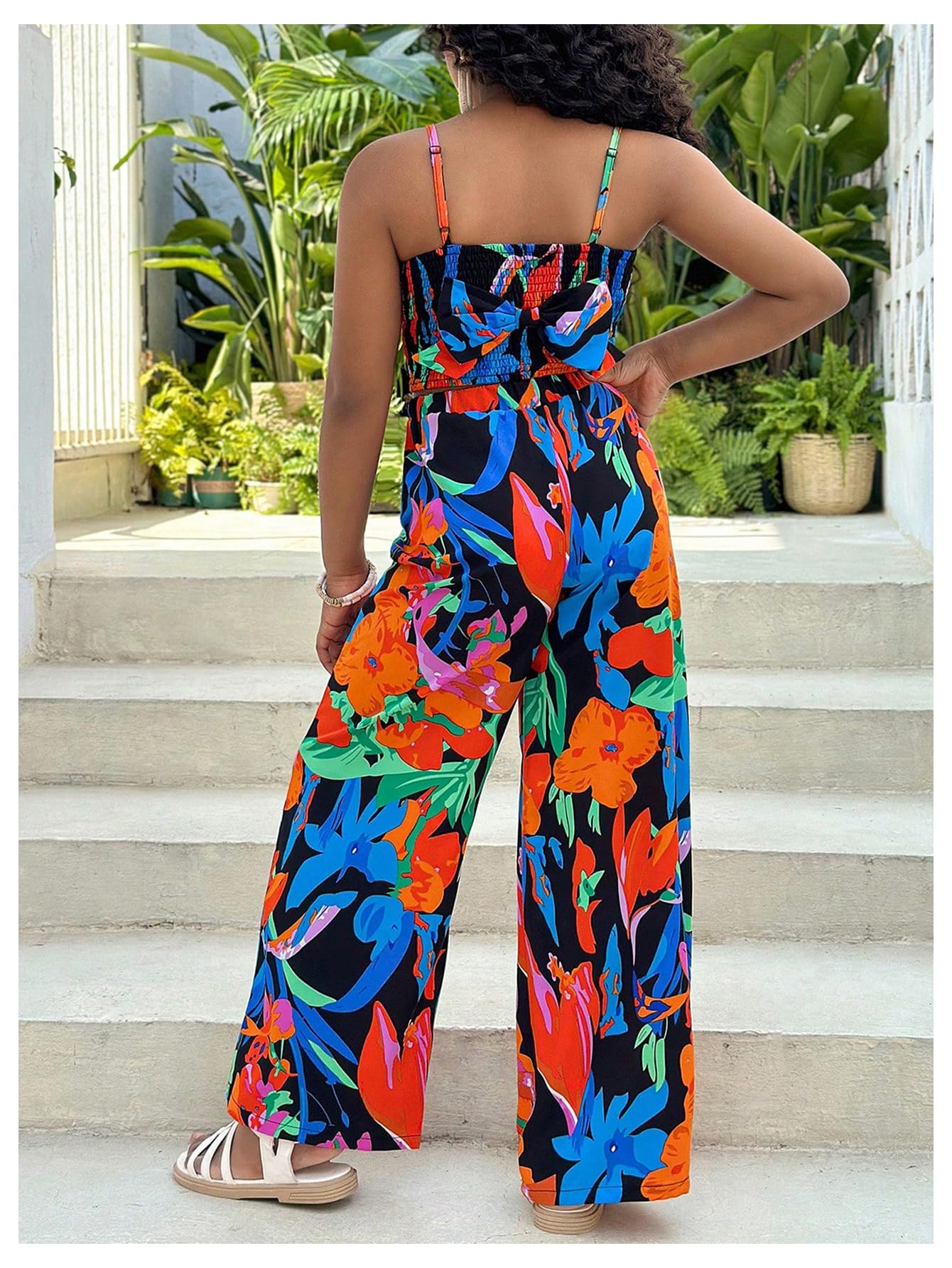 Floerns Conjunto de 2 piezas para niña hawaiana tropical camisola y pantalones bohemios