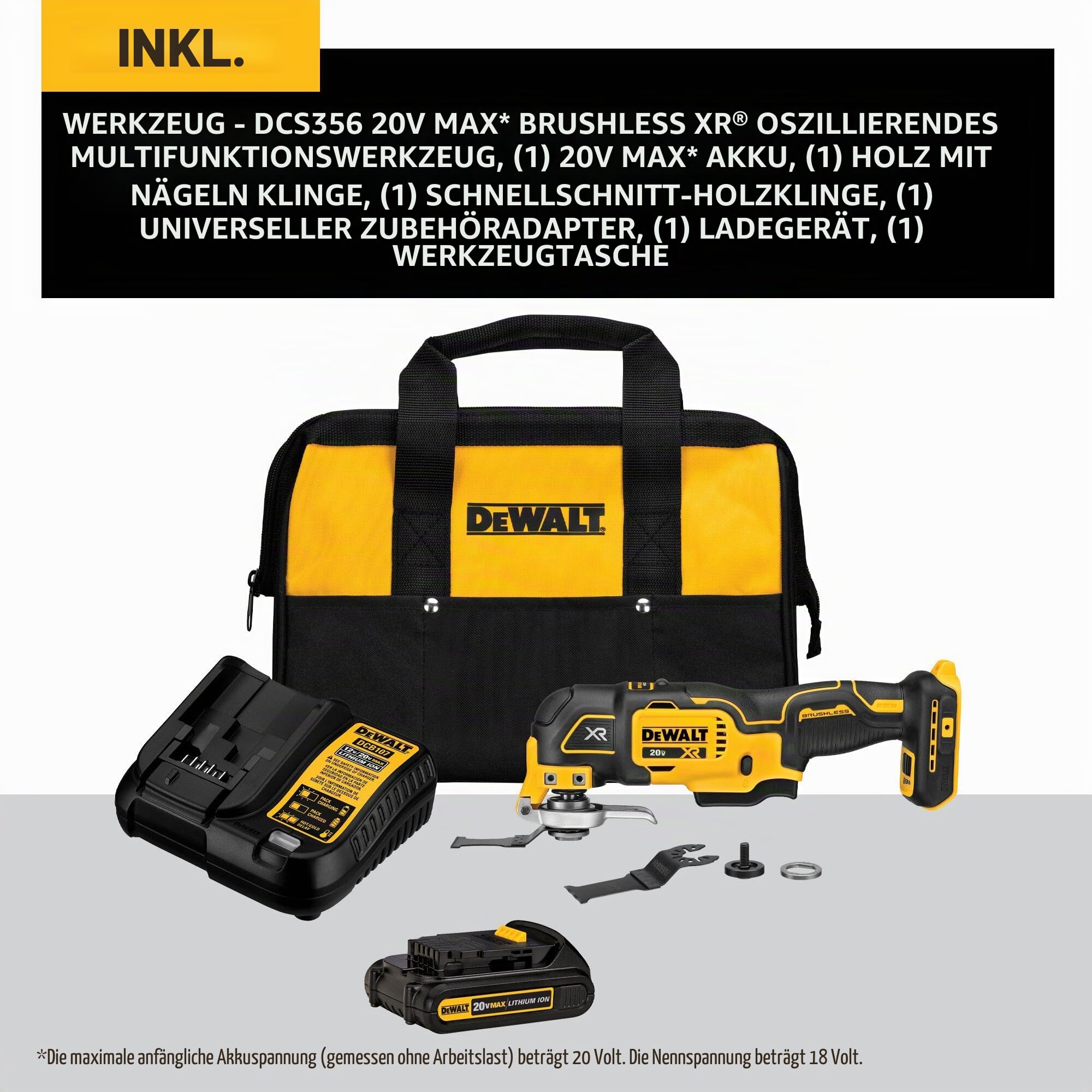 Dewalt DCS356C1 Oszillierendes Werkzeugset, 20 V MAX XR, 3 Geschwindigkeiten