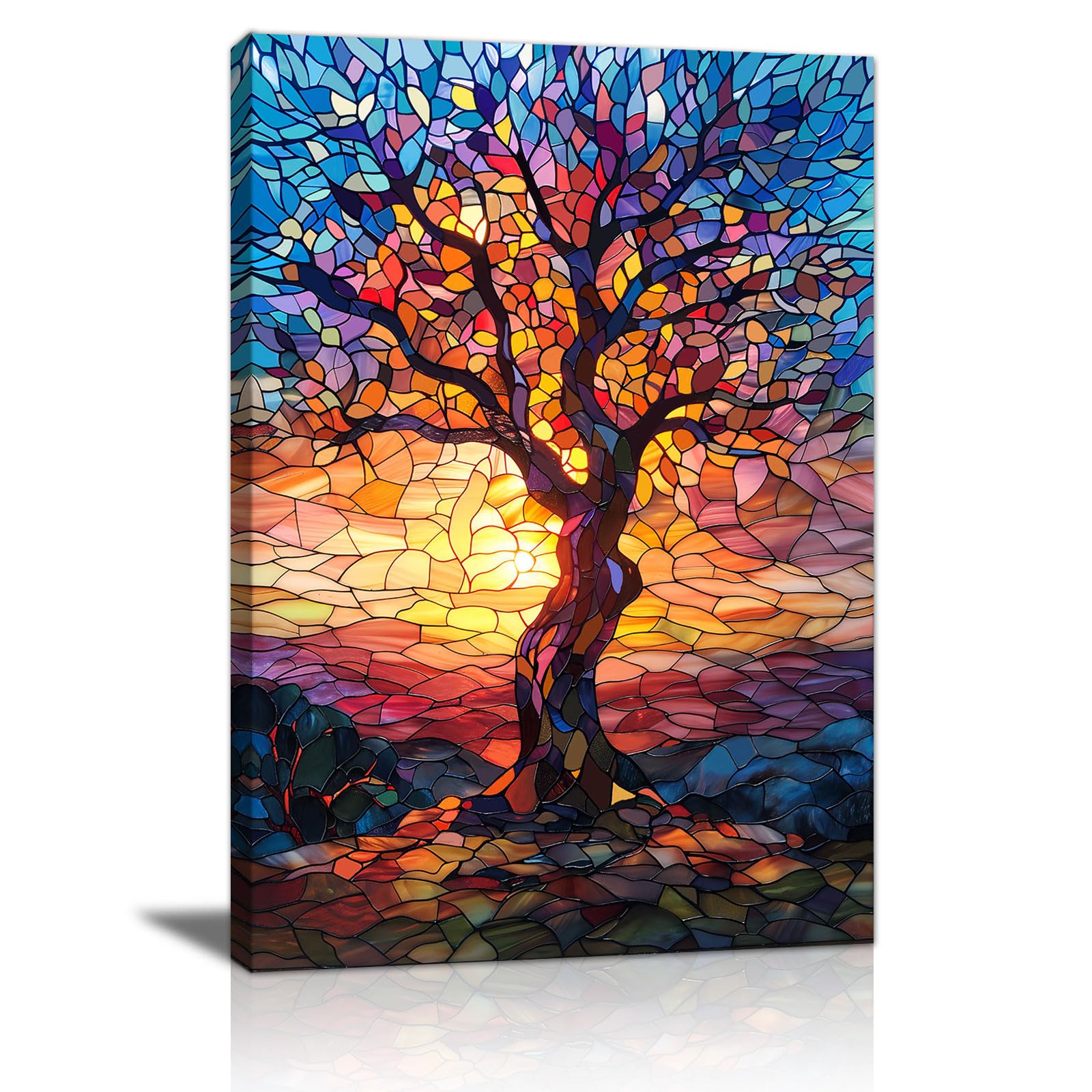 FajerminArt Framed Colorful Tree of Life Canvas Wall Art Abstract Blue Orange Trees Canvas Prints Painting Wall Artwork Pictures for Living Room Bedroom Home Decorations Ready To Hang 30cmx40cm