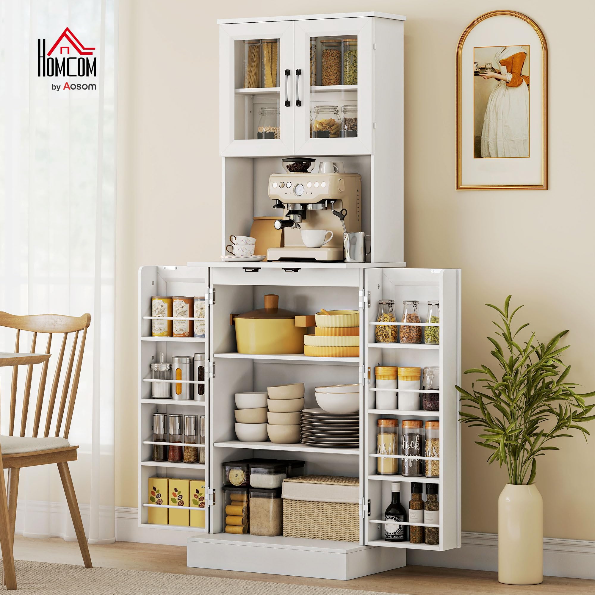 HOMCOM Küchenschrank mit 4 Türen Arbeitsplatte 60 x 39,5 x 180 cm Weiß