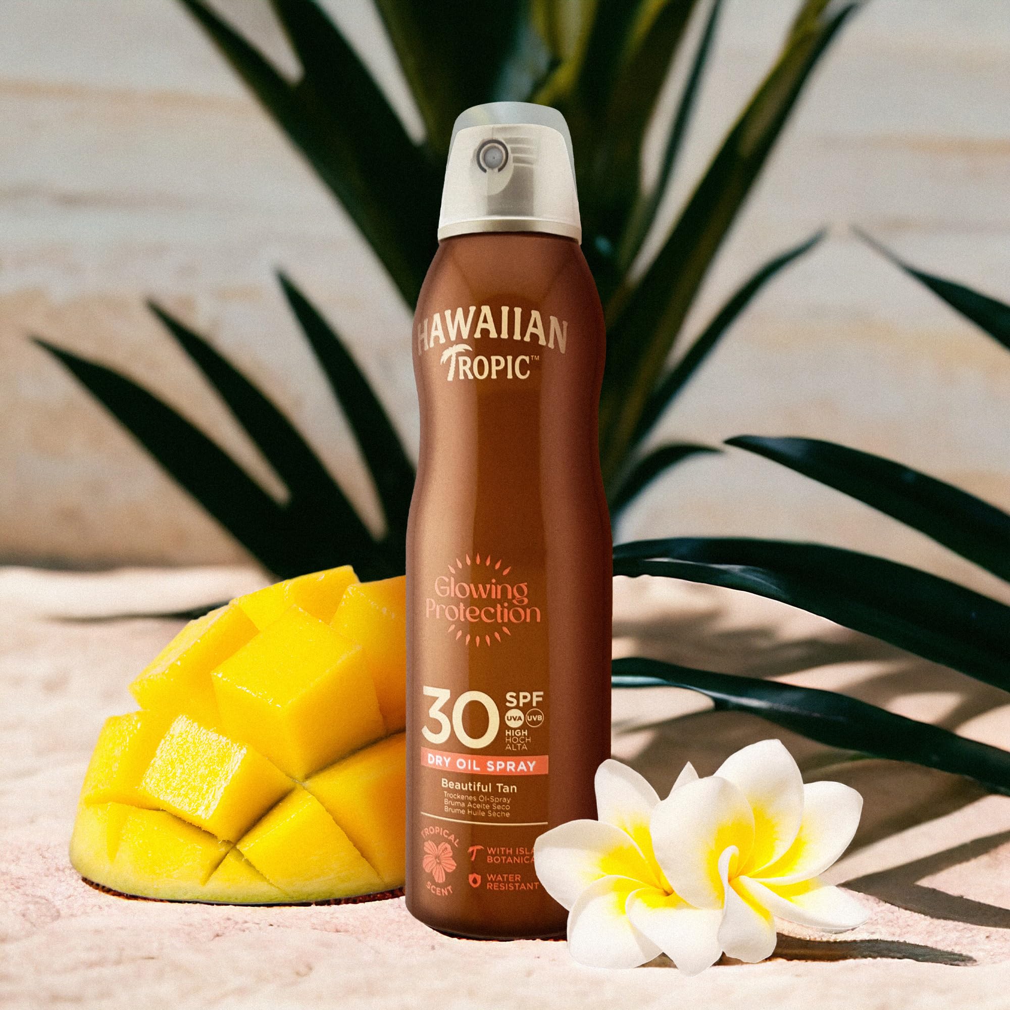 Hawaiian Tropic Olio Secco Spray Protettivo Illuminante, Resistente all'Acqua con Protezione Solare SPF 30 UVA e UVB, Spray Solare dal Profumo Tropicale con Ingredienti Botanici delle Hawaii, 180 ml