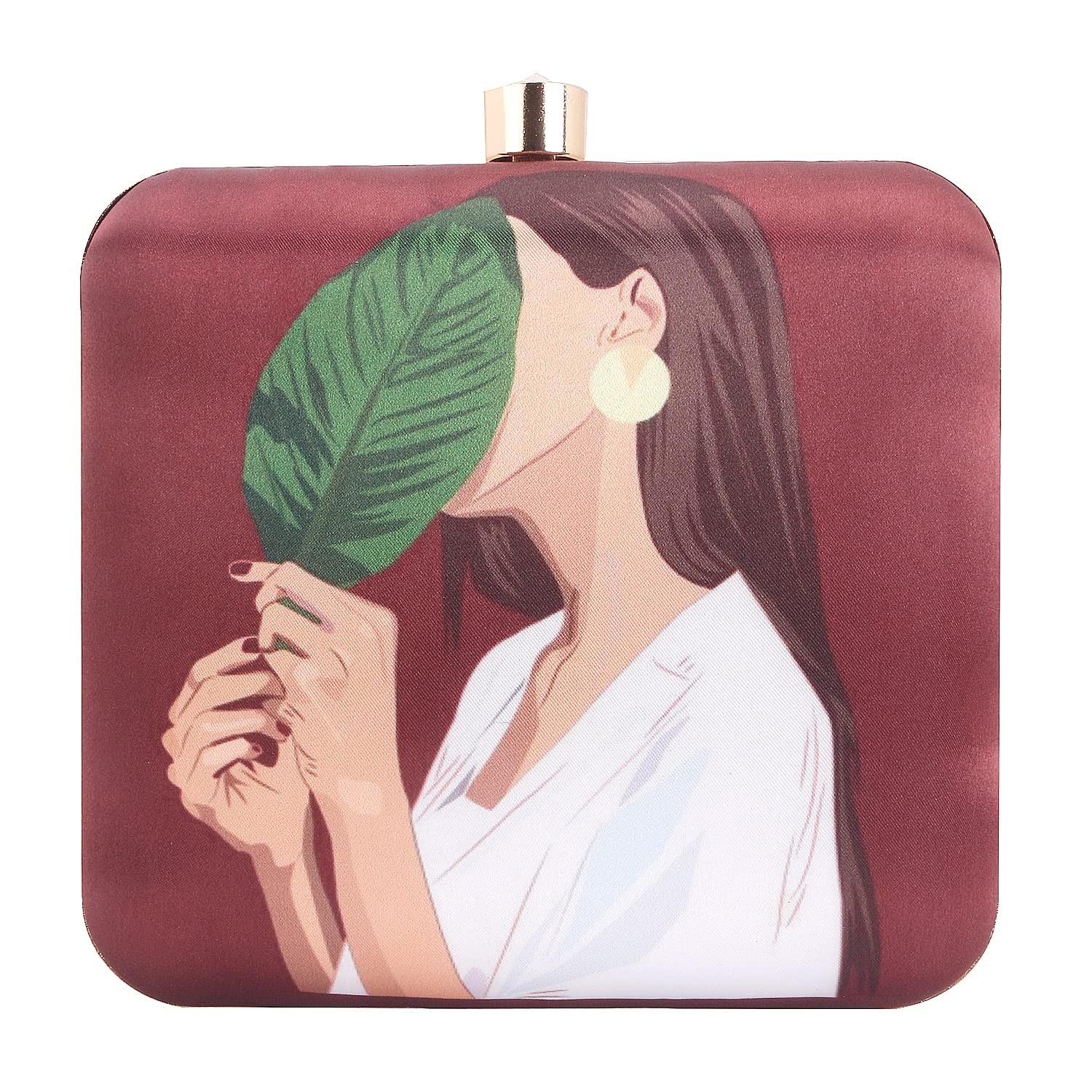 swisni Multicolour Girl with hide face in leaf designer printed box clutch II Women's Traditional Designer Clutch For Women & Girls II PRINTED CLUTCHES-picture-11