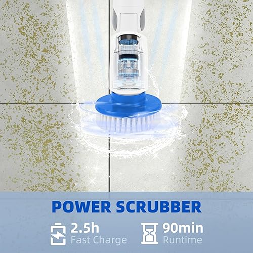 Miniatura 4 de Limpiador eléctrico giratorio, cepillo de limpieza inalámbrico, limpiador de ducha con 8 cabezales de cepillo reemplazables, cepillo de limpieza