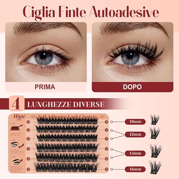 Higu Clace Ciglia Autoadesive, Ciglie Finte Naturali, Set Di Ciglia Preincollate, Mix 10-16 Mm, Senza Colla E Rimozione, Per Fai Da Te (Volume A) - 3
