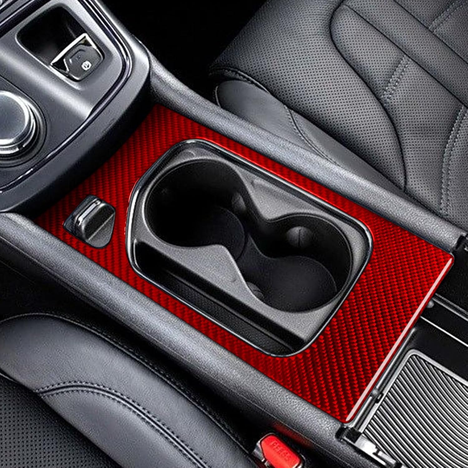Real 3K Red Carbon Fiber Car Center Console Water Cup Holder Panel Sticker Auto Interior Accessories Compatible with Chrysler 200 LX/Limited/S/C/Touring/Limited Platinum 2015 2016 2017