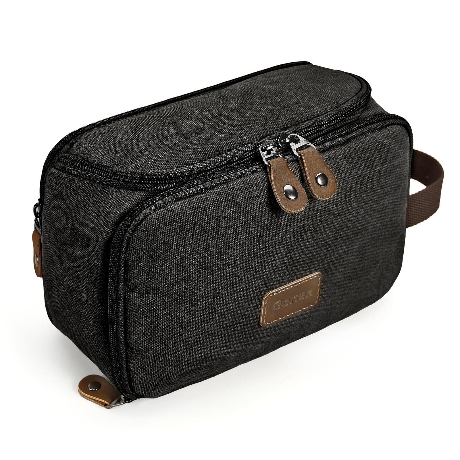 GonexTravel Toiletry Bag for Men, Water Resistant Canvas Large Capacity Wide Open Dopp Kit with Wet Dry Compartment, Travel Essentials Toiletries Organizer Shaving Bag, Dark Grey