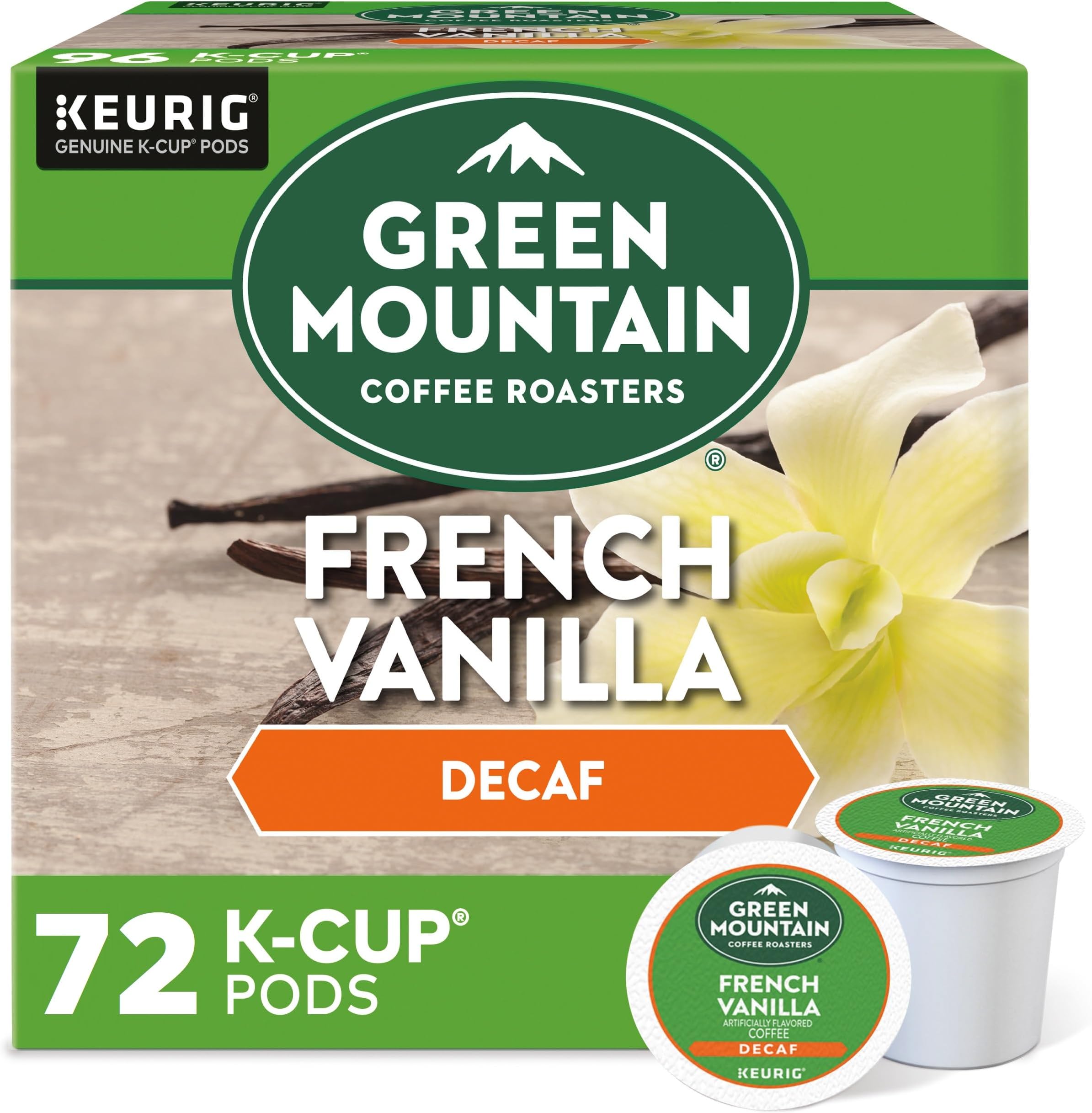 French Vanilla Decaf Keurig Single-Serve K-Cup pods, Light Roast Coffee, 72 Count