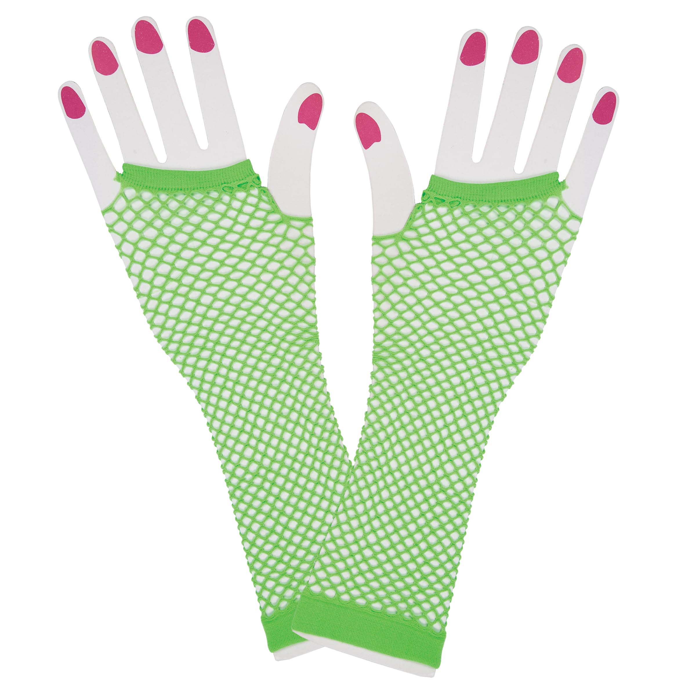 Wicked Costumes 80's Long Net Fingerless Gloves - Neon Green - Fancy Dress Accessory