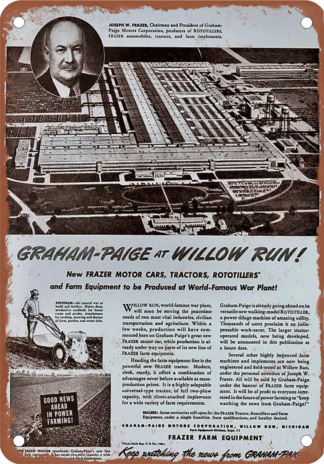 METAL SIGN - 1947 Frazer Vintage Ad 01 - Old Retro Rusty Look home decor